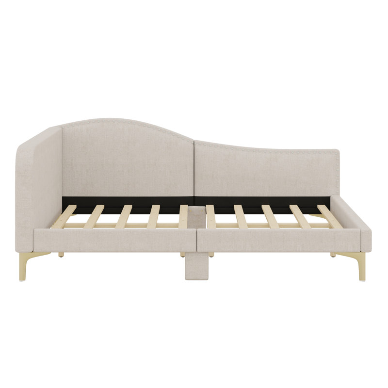 Upholstered Daybed With Headboard And Armrest, Beige, Full / Double