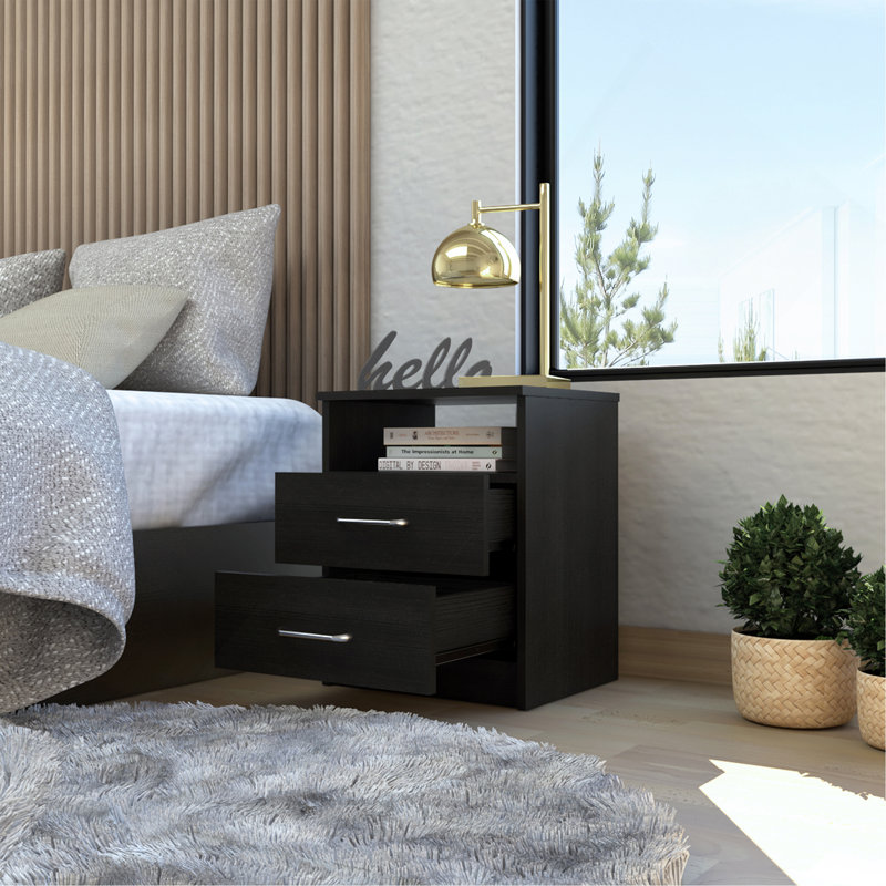2-Drawer 1-Shelf Rectangle Nightstand Wenge