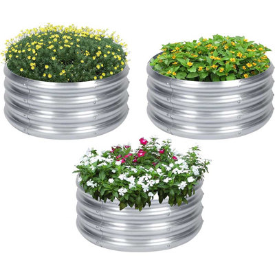 3-Pack 60cm Round Galvanized Raised Garden Beds, Silver Metal Outdoor Planter Boxes