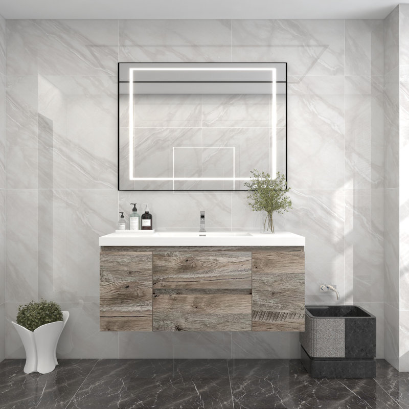 Ensemble de meuble-lavabo mural simple l 48 "Séoul, Bois naturel