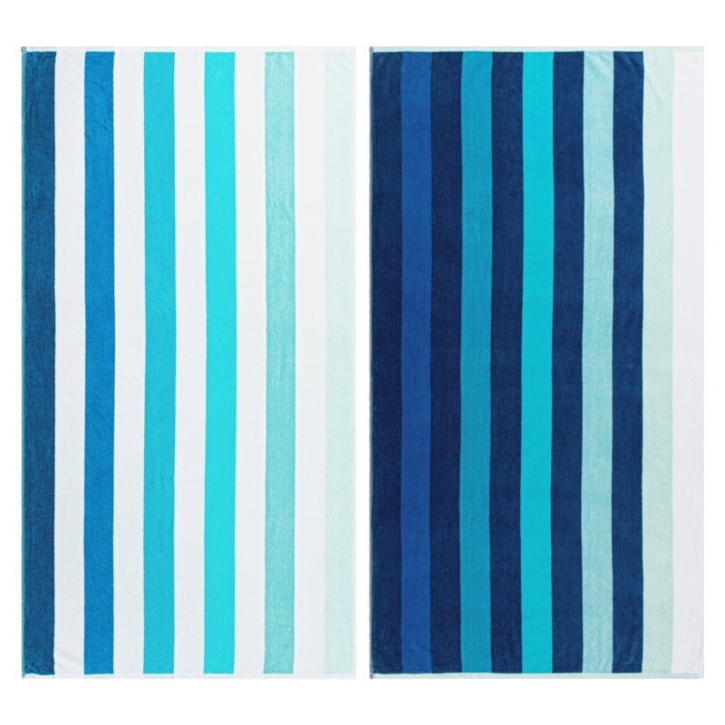 Ensemble de serviettes de plage réversibles surdimensionnées en coton Makenna, Bleu marine