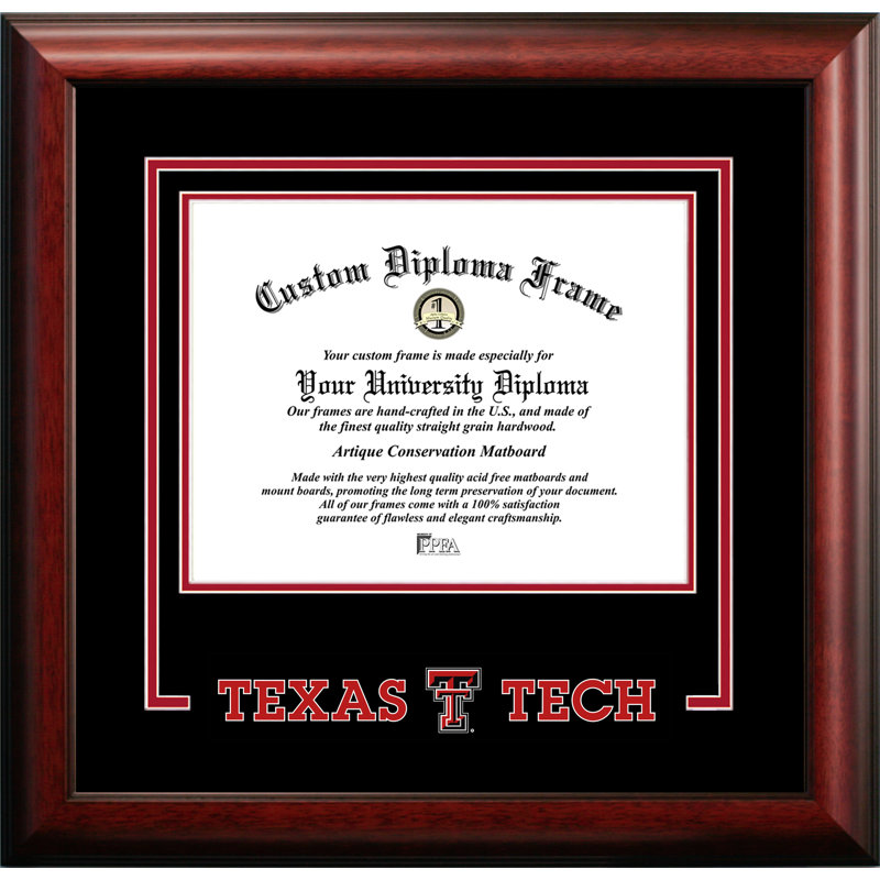 Cadre de diplôme à vin rouge texas techs NCAA