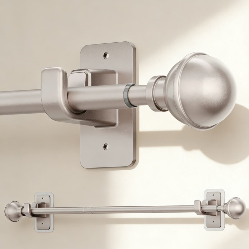 Tringle à rideaux sans perceuse avec supports adhésifs, tringle à tension télescopique réglable pour fenêtres de 27 à 52 pouces, installation sans dommages pour les portes et les murs
