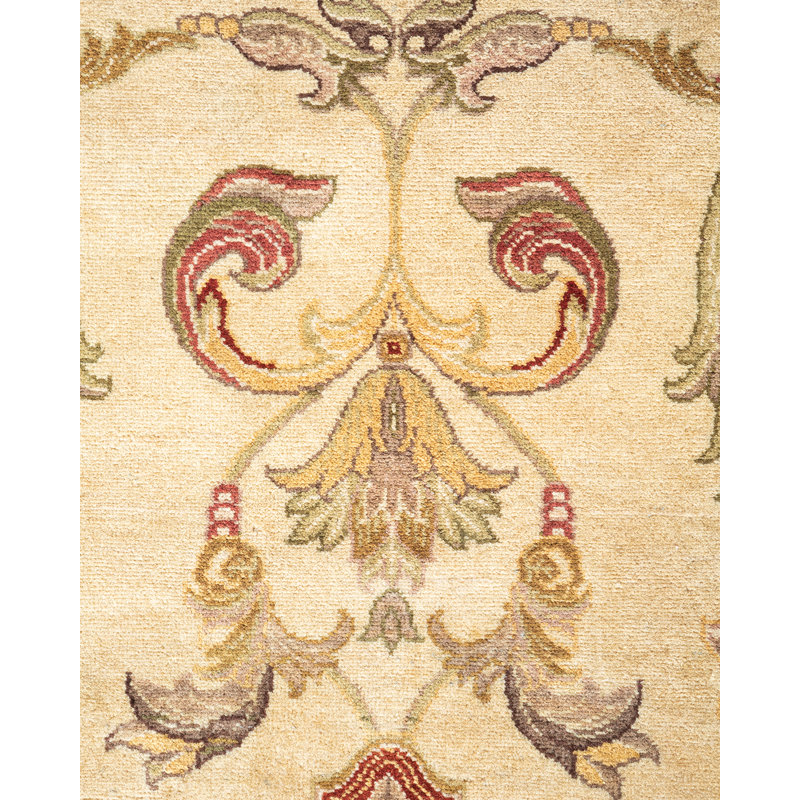 Tapis beige / brun / vert noué à la main de conception unique 8 pi 3 po x 11 pi 5 po Hayner