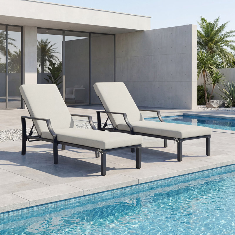 Chaise longue d'extérieur - Lit de jour inclinable en fer avec coussin amovible pour bronzer et se détendre