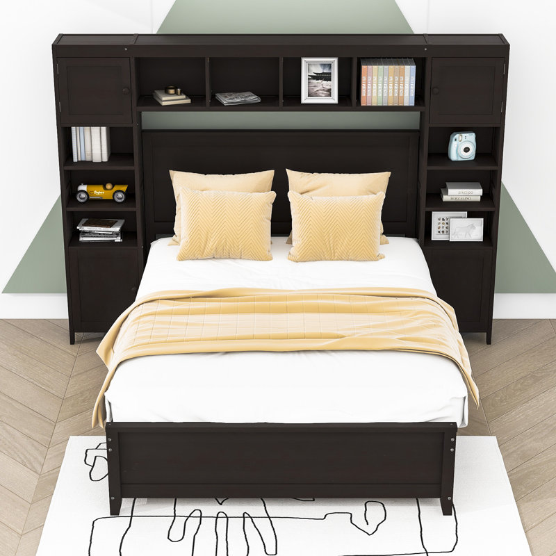 Lit plateforme double avec rangement Milpara, Espresso