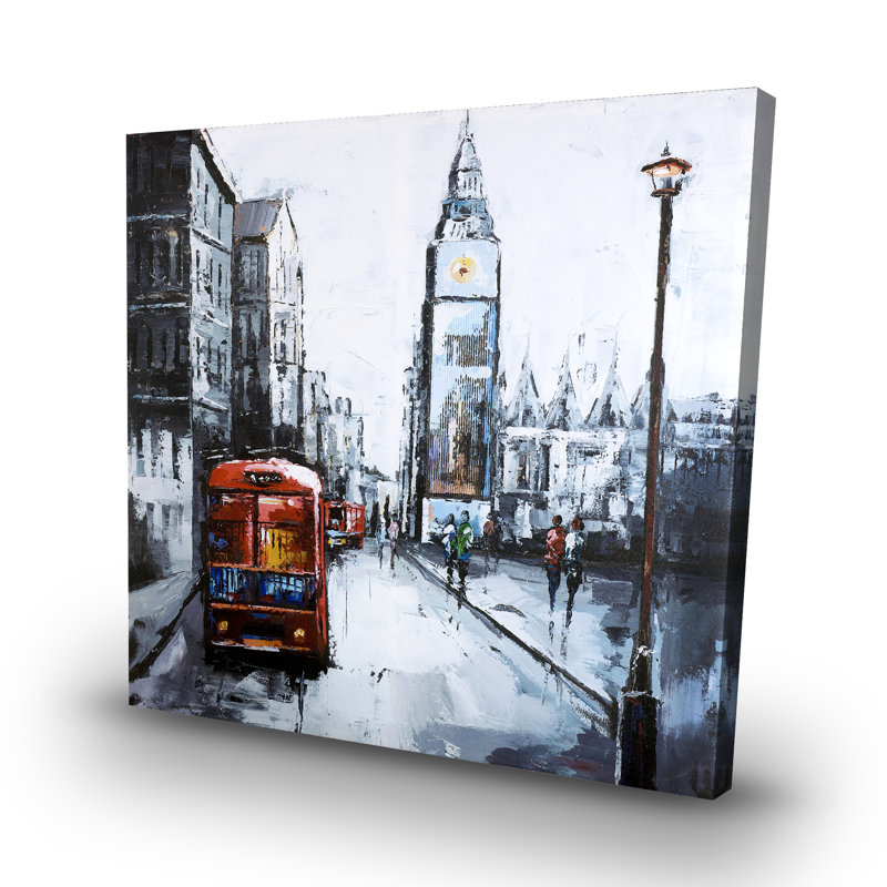 Abstract london and bus - 32"x32" art on canvas