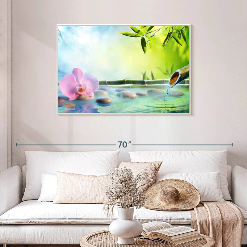 Orchidée japonaise, Cadre flottant blanc, 43 po x 29 po