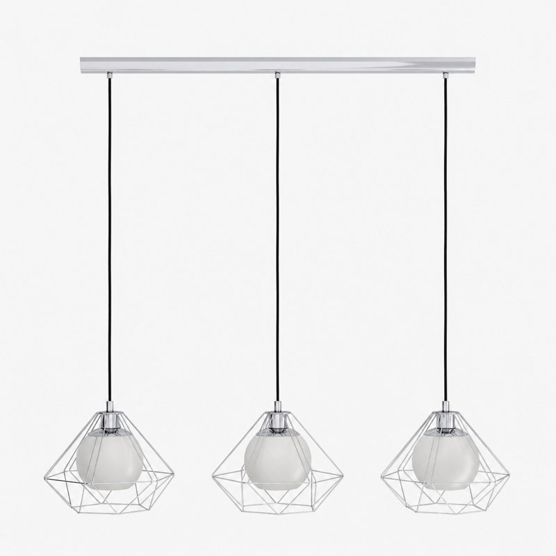3 - Light Polished Chrome Caged Pendant, Polished Chrome