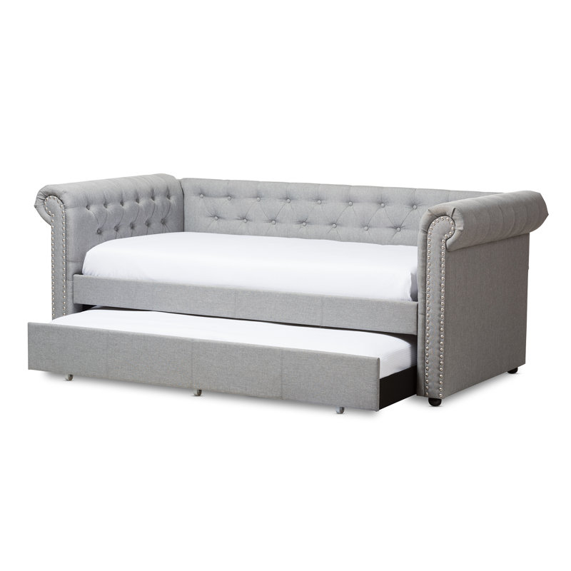 Lit de jour simple tapissier avec couchette Mynard, Gris