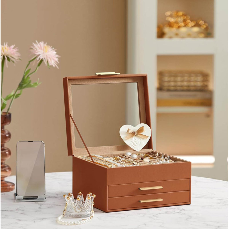 Jewellery Box +, Caramel Brown/Gold