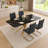63" Modern Glam Dining Set with Faux Leather Cantilever Chairs-1987566385-1987566384