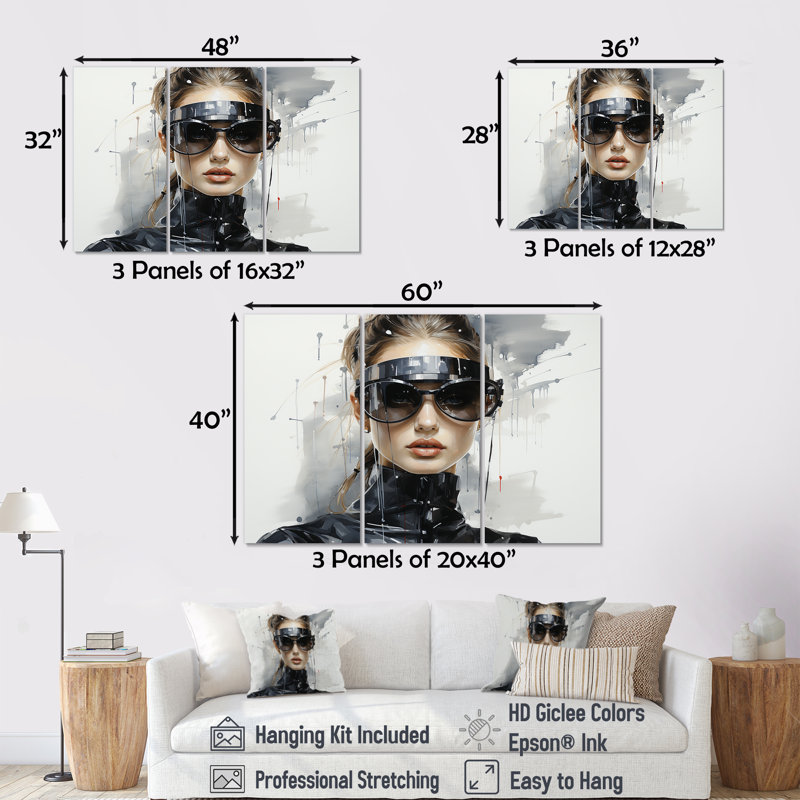 Art mural noir et gris mode futuriste II - Dior, Toile tendue, H 32 po x l 48 po