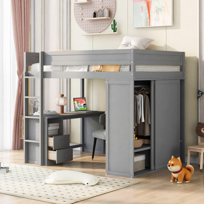 Lynbrook Kids Loft Bed, Gray, Full
