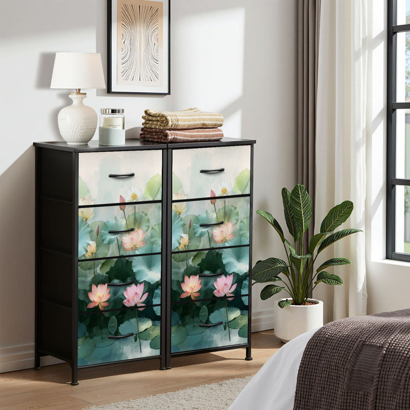4 Drawer Dresser for Bedroom, Narrow Chest of Drawers, Wooden Top and Study Iron Frame 18"x37.5"-(WxH)