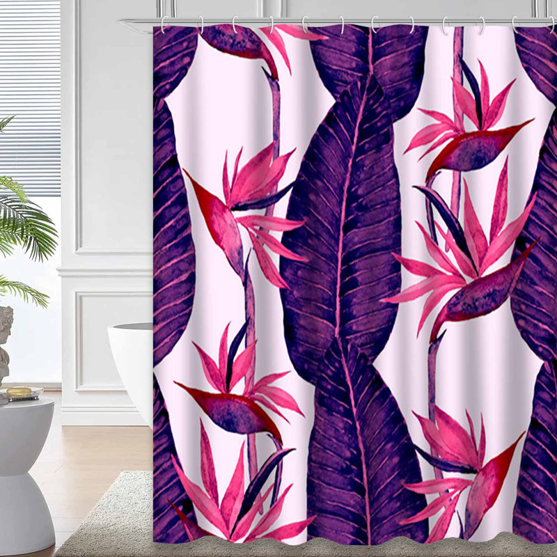 Aquarelle de feuilles de palmier de la jungle de Strelitzia sans couture avec 12 crochets, L 72 po x l 78 po