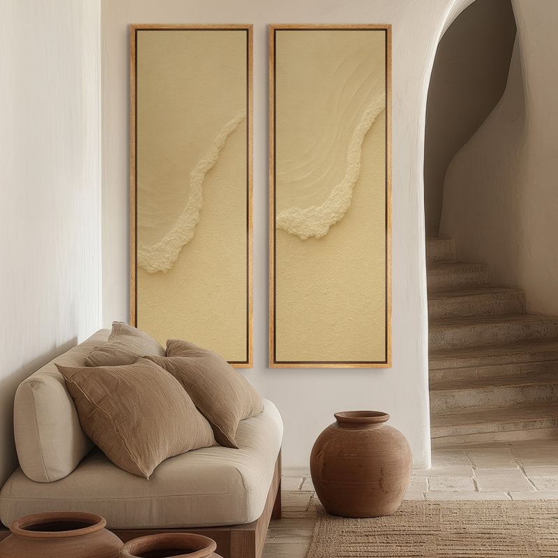 «Soft Neutral Abstract Flow», ensemble de 2 reproductions d'art encadrées sur toile 60 po x 20 po x 2, 60 po x 30 po x 2