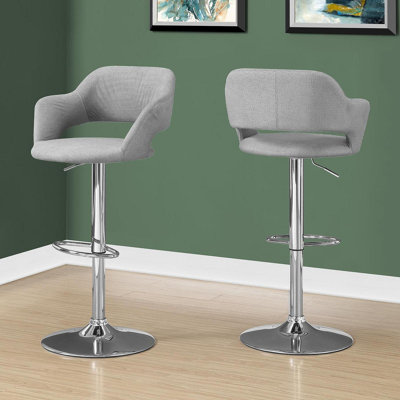 Tabouret de bar, pivotant, hauteur de bar, réglable, métal chromé, tissu gris, contemporain, moderne
