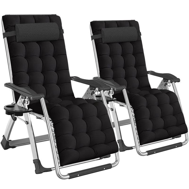 2 Pack Zero Gravity Chair,Adjustable Reclining Lounge Chair with Cushion, Headrest, Cup Holder, Black