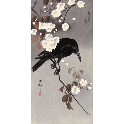 Crow on a Cherry Branch 1 Piece Wrapped Canvas Wall Art