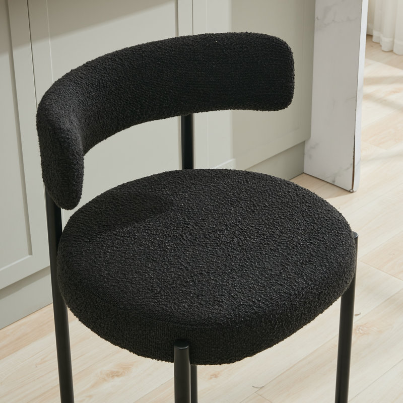 Tabouret de bar rembourré 30 po à dossier bas incurvé et structure en métal, Noir, 2