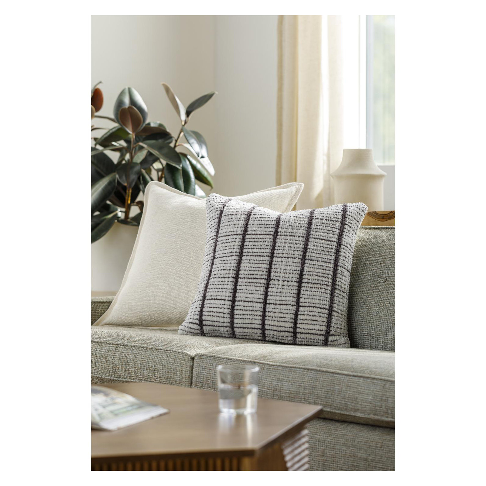 Wanderer Plaid Throw Pillow, Down, 20" x 20", Dark Charcoal