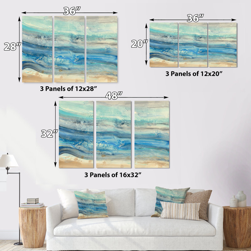 «Landscape Ocean Minéral Waves», peinture sur toile - Vagues de l'océan, H 32 po x l 48 po x P 1 po