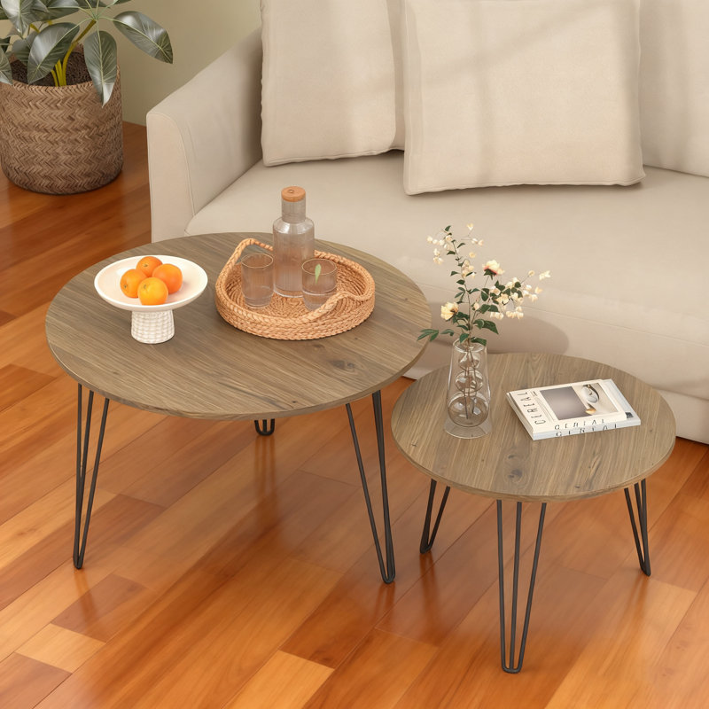 Ensemble de 2 tables basses gigognes 27,56 po, Brun rustique