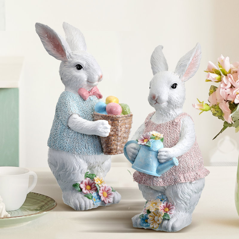 Ensemble de 2 lapins de Pâques en résine 2 pièces