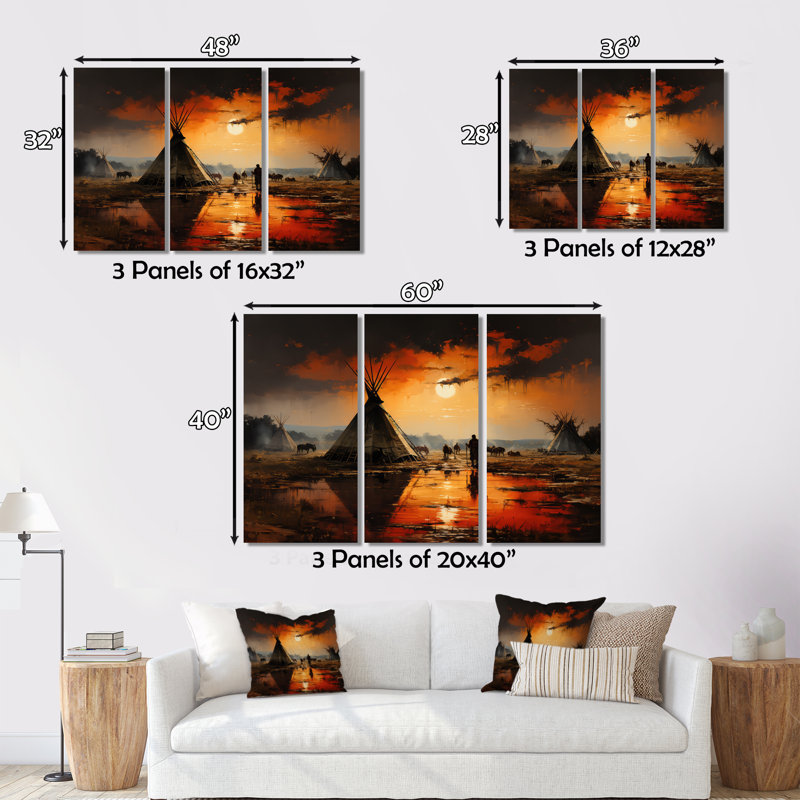Reproduction d'art sur toile, "Native Orange Tent", H 34 po x l 44 po x P 1,5 po, Encadrement argenté