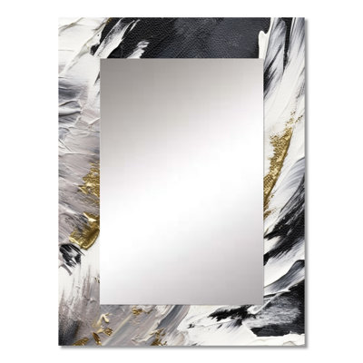 Wild Wave Bliss Abstract Gold White Black VIII - Abstract Painting Decorative Wall Mirror, Modern Large Mirror, Printed Metal Art