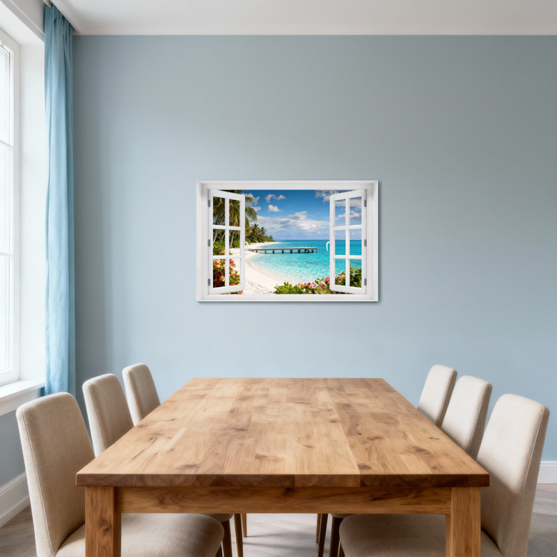 Landscape & Nature Tropical Beach Scene Through Open Window, 12" H x 18" W