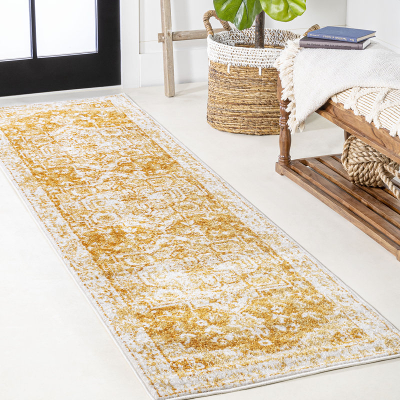 Audrey Bohemian Ornate Medallion Orange/White Rug, Runner 2'3" X 8'