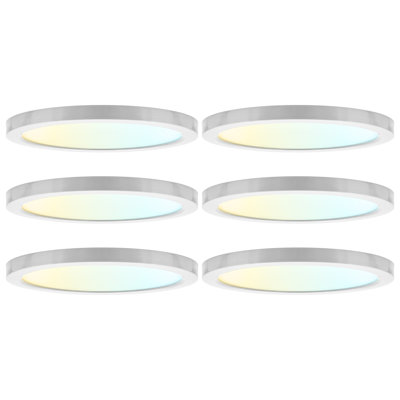  9 po Luminaire DEL encastré, montage en surface, 5CCT, 1500LM, 110 °, 18W, à intensité variable, homologué Wet et homologué UL, rond mince + garniture en nickel brossé