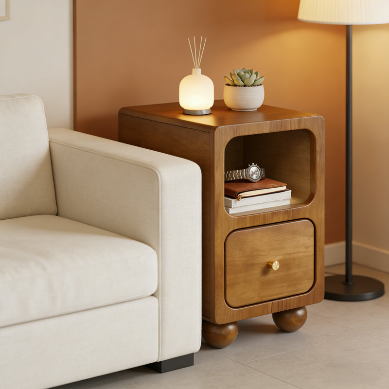 Small Narrow Nightstand With Drawers, Solid Wood Nightstand, Walnut Night Stand, Mid Century Side Table, Modern Bedside Tables For Bedroom