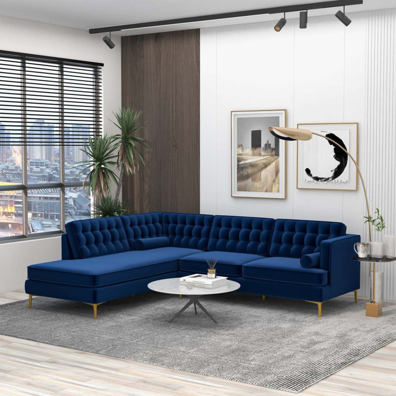 Canapé modulaire, Orienté à gauche (vu de face), Velours bleu