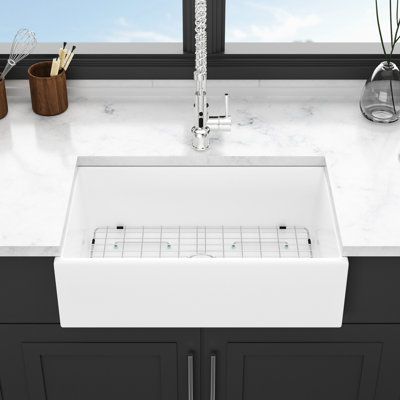 33 White Ceramic Sink - Undermount Single Bowl With Apron, And Stain , Large Kitchen Basin, 33X18x10 Inch Apron Front, To Scratches Heat, Sink,