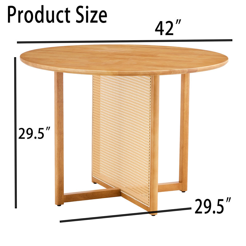 Table ronde en bois massif rétro, imitation table en rotin, convenant à la salle à manger