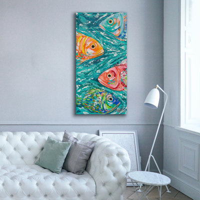 «Scuba School» par Estelle Grengs, art mural sur toile, 30 po x 60 po