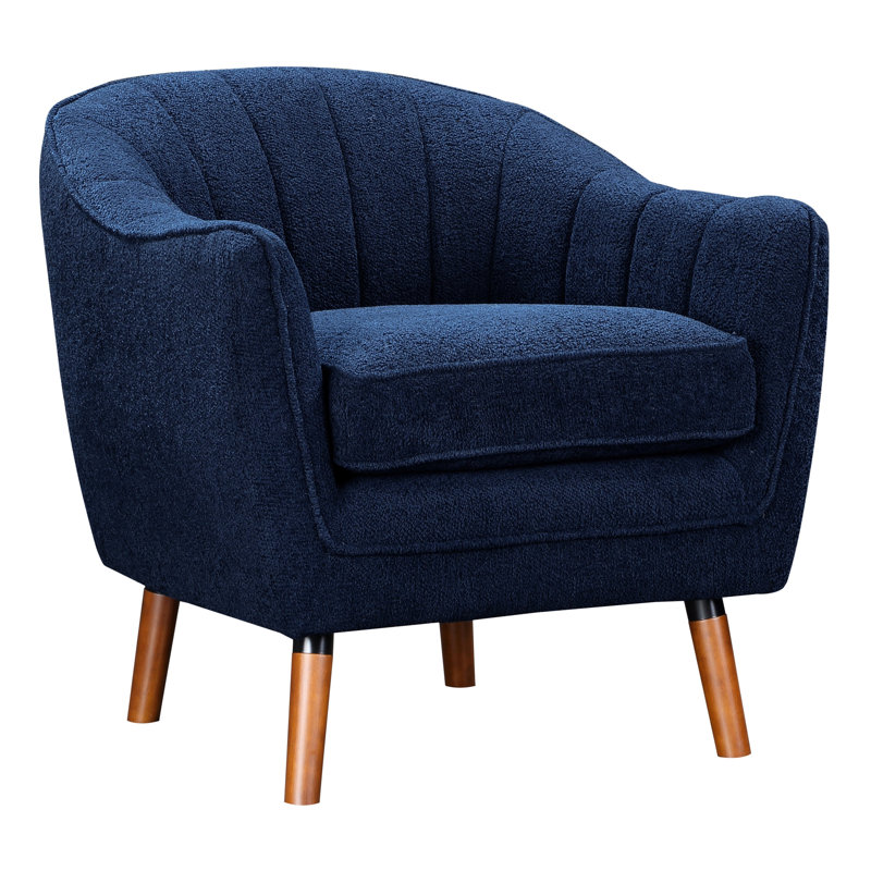 Chaise d'appoint en chenille bleue, style Mid-Century moderne, pieds en bois massif, housse de coussin de siège amovible, tissu texturé et contreplaqué