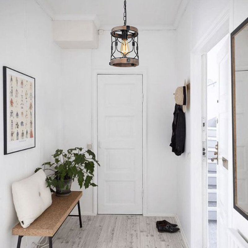 Luminaire suspendu cylindrique à 1 lumière avec accents en bois Aguasvivas