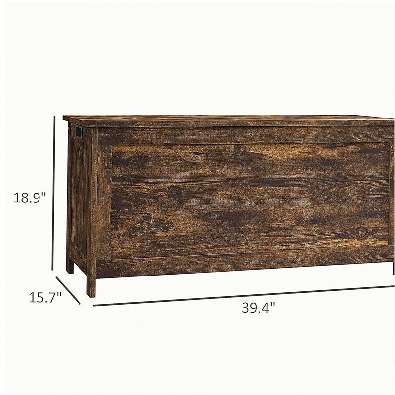 Coffre de rangement 39,4 po avec 2 charnières de sécurité, boîte en bois brun rustique HOMcom, Chêne