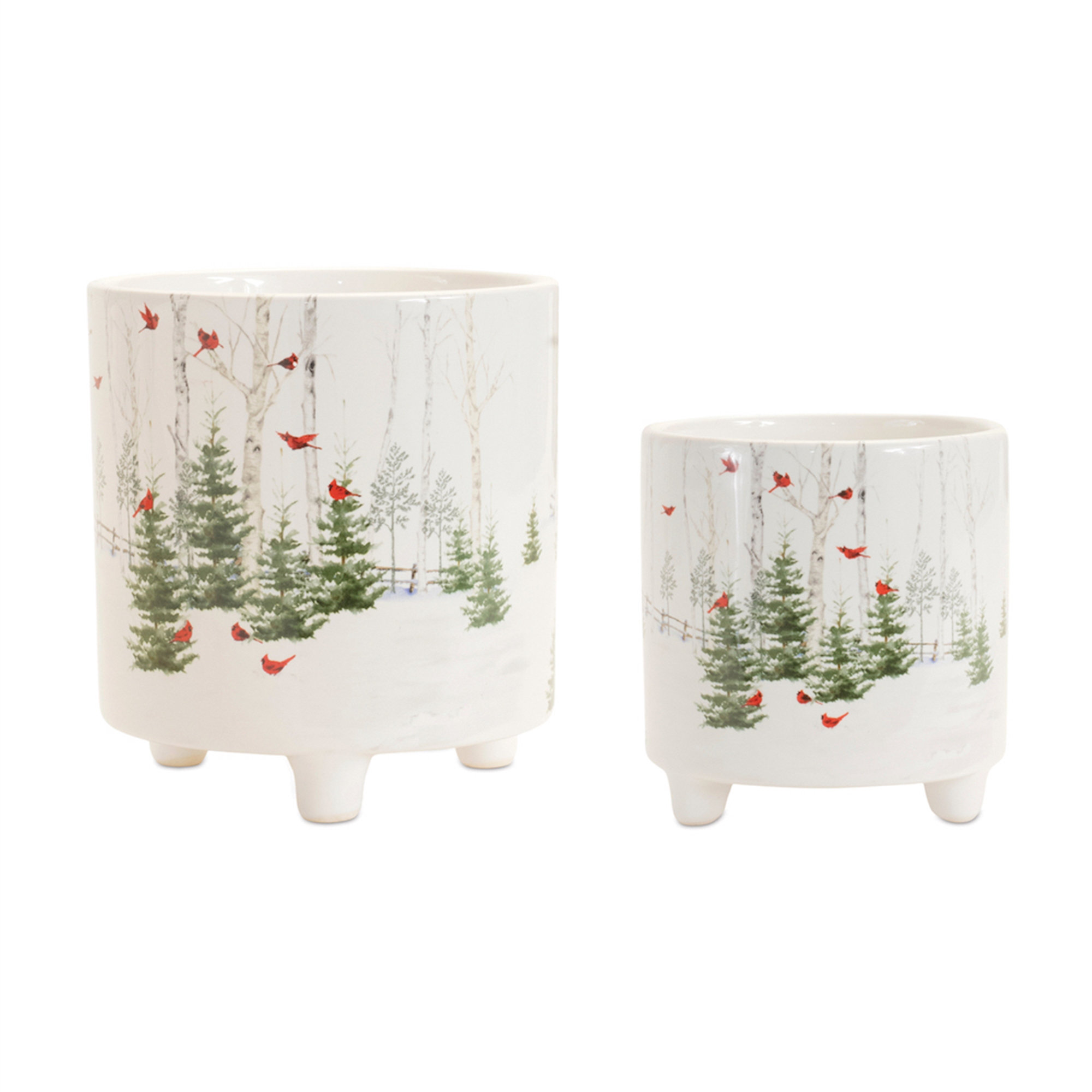 The Holiday Aisle® Winter Cardinal Forest Planter (Set of 2) Wayfair