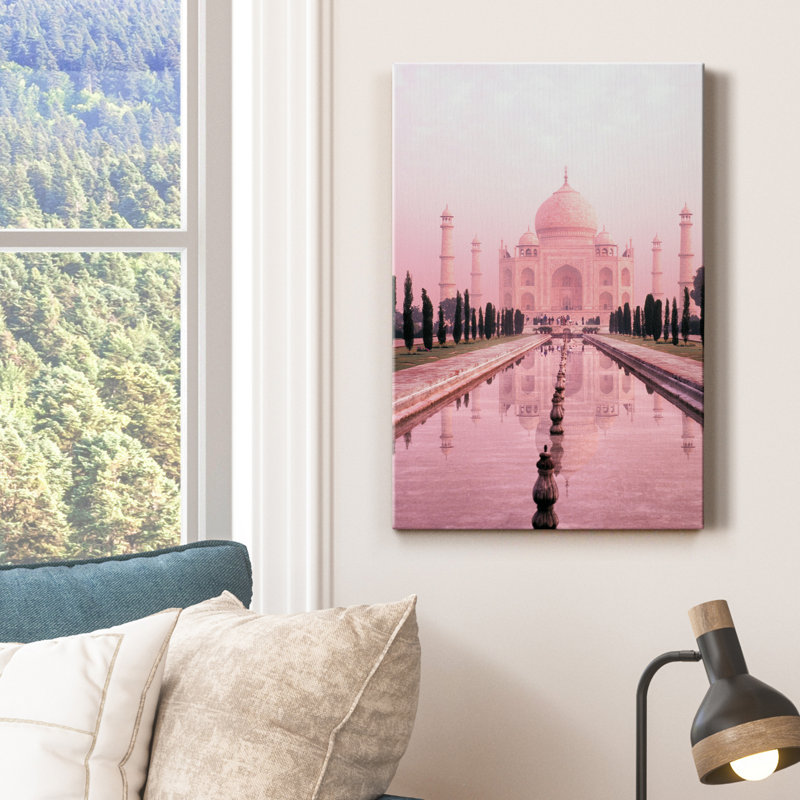 Taj Mahal en rose clair - impression sur toile tendue, H 12 po x l 8 po x P 1 po