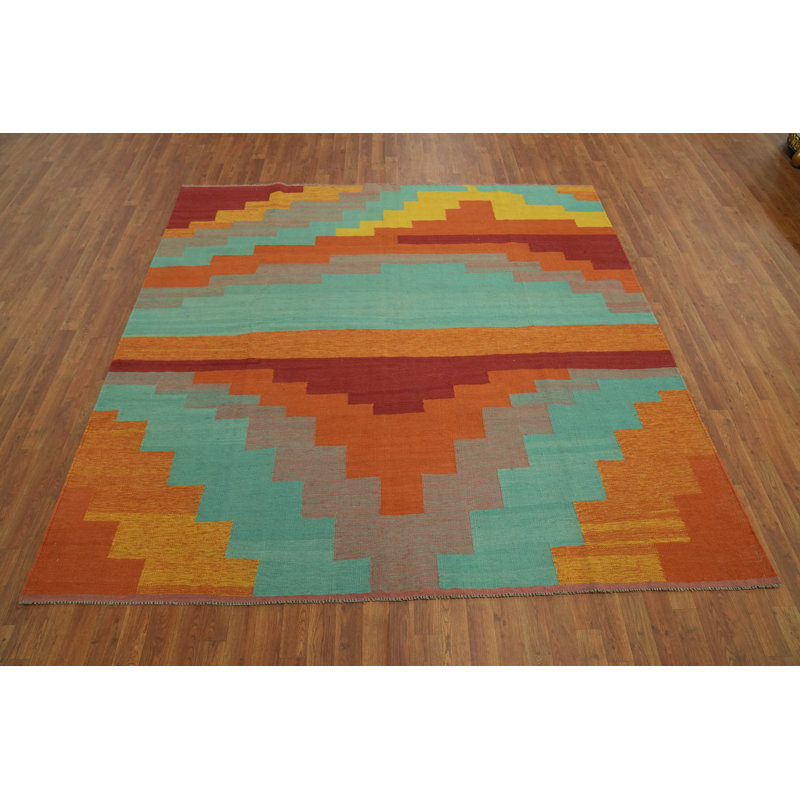 Tapis carré kilim en laine à tissage plat 8 x 8