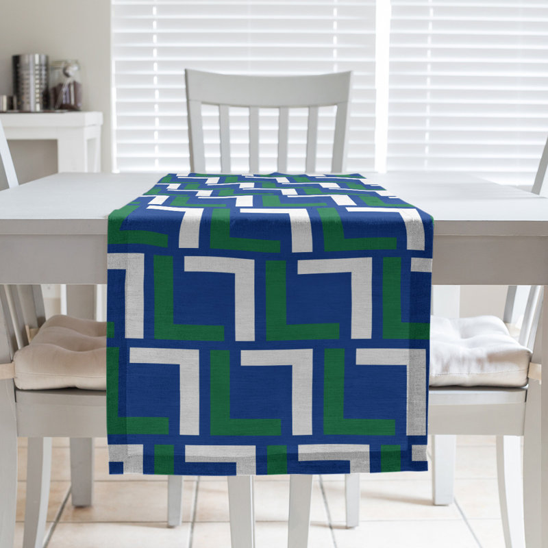 Chemin de table Seattle, Bleu/vert/blanc, 90 po x 16 po, polyester