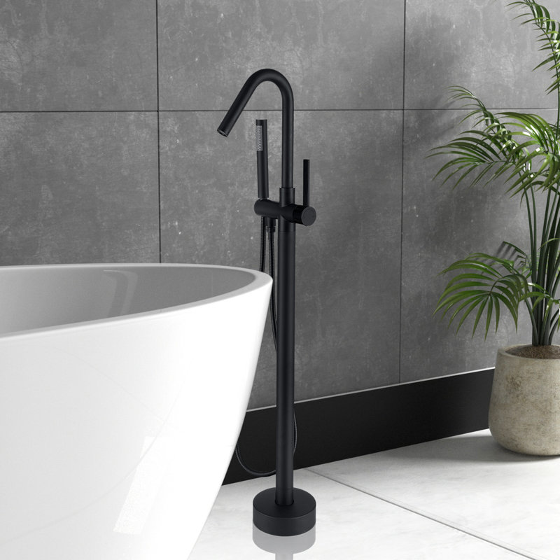 Matte Black Stainless Steel Freestanding Tub Filler with Hand Shower
