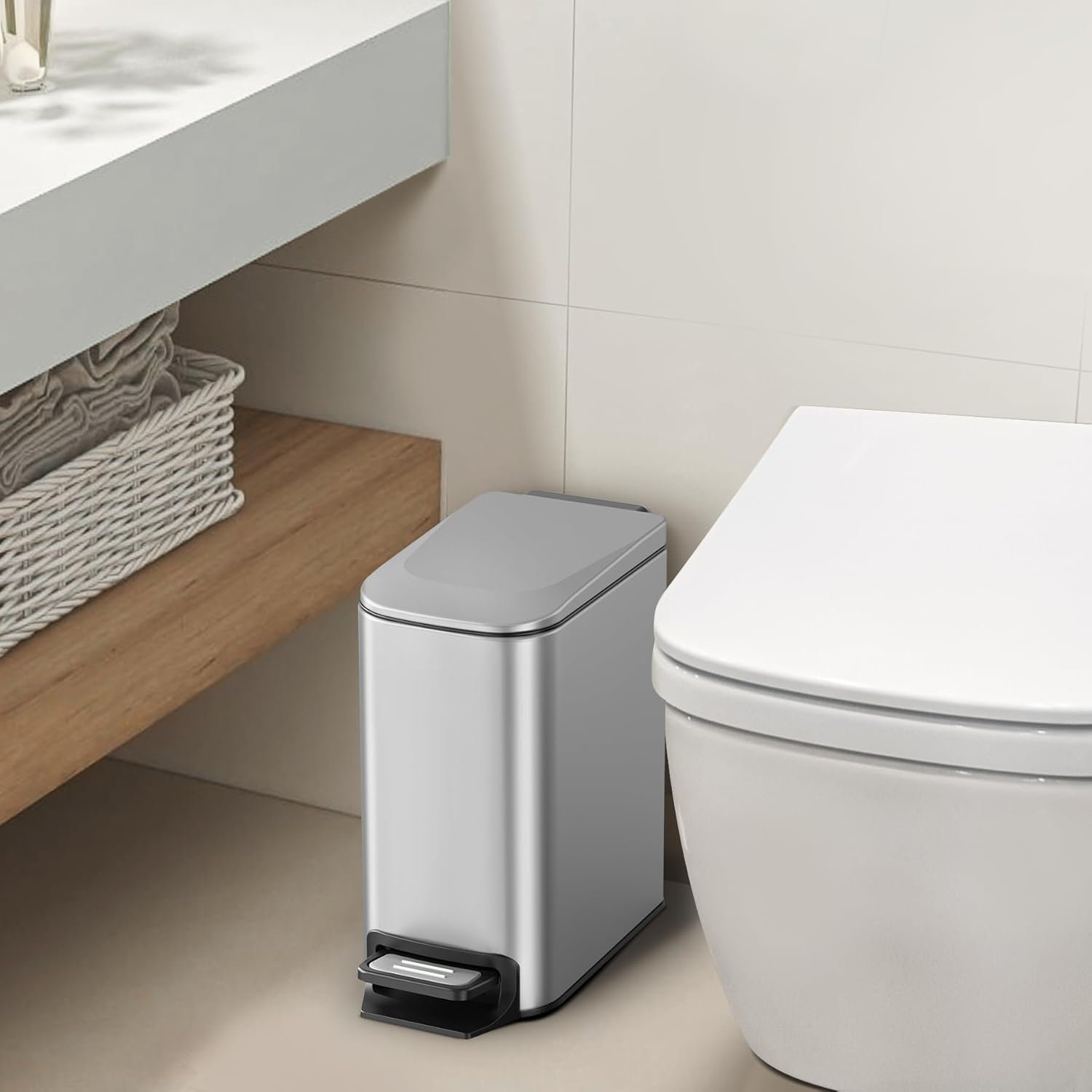 2.6 Gallon Small Office Bathroom Trash Can With Swing Stainless