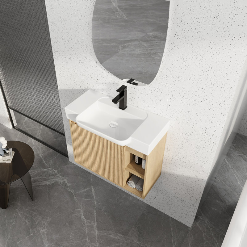 Meuble-lavabo mural 28 po avec lavabo en céramique blanche et porte à fermeture en douceur 28 po