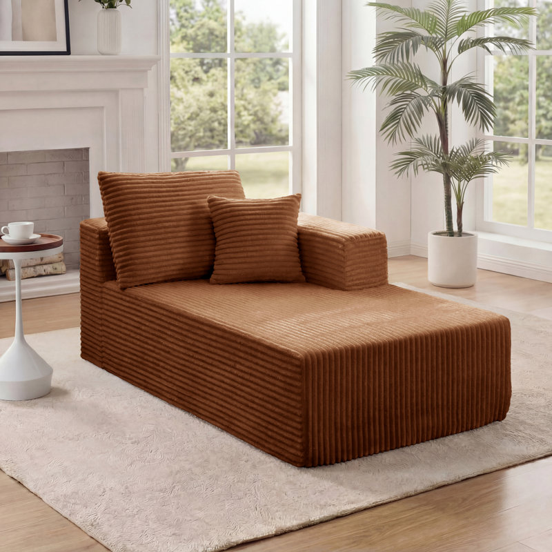 Chaise longue 68 po en flanelle rembourrée modulaire à un bras avec 2 coussins, méridienne «Boneless» de style nuage dans une boîte pour le salon